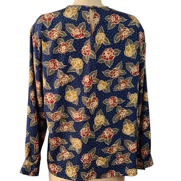 Vintage Pendleton navy maroon ochre floral long sleeve blouse 16 - Picture 4 of 7